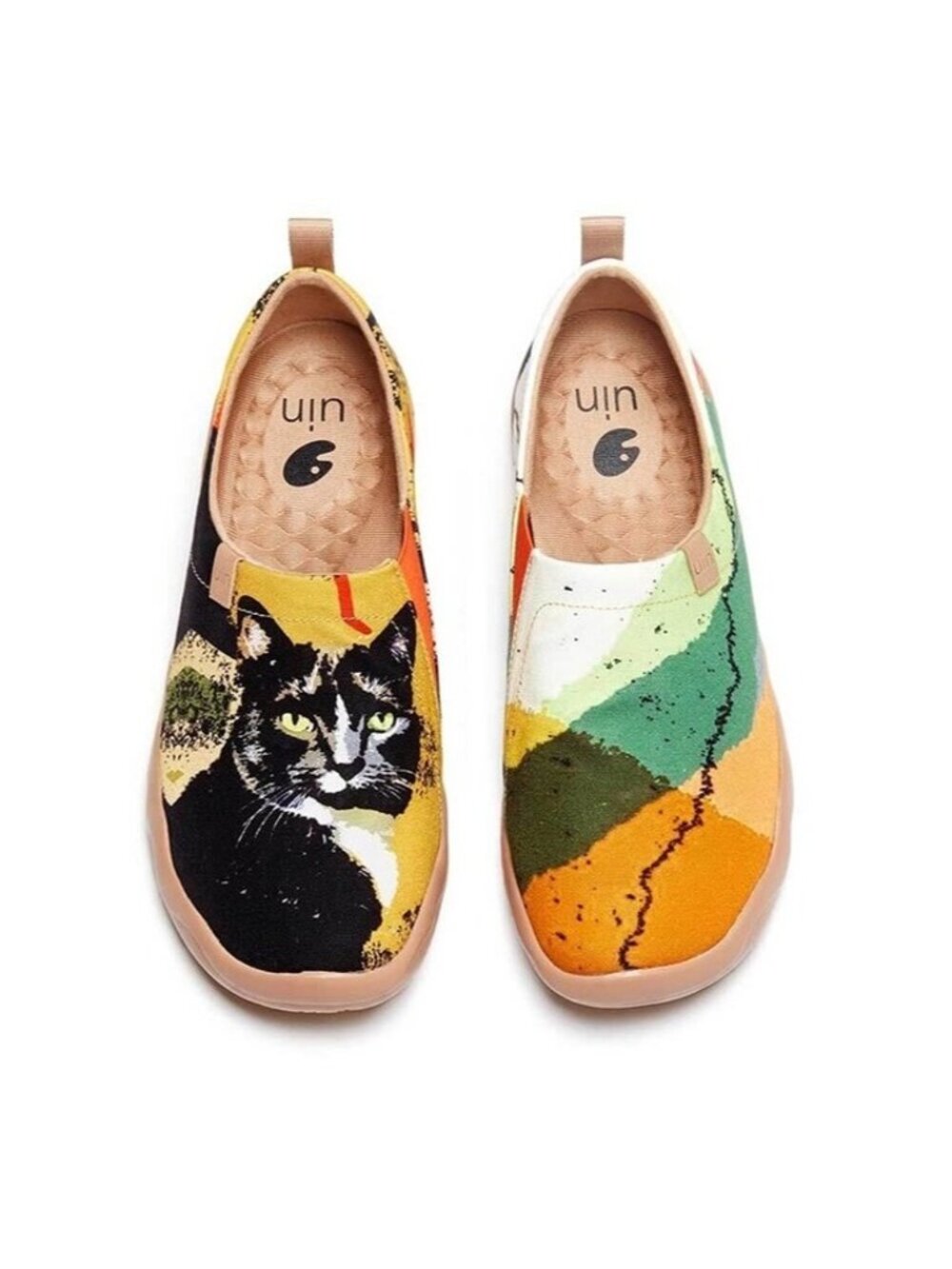 Men’s Size 7 UIN Black Cat Canvas Slip-On Art Travel Shoes